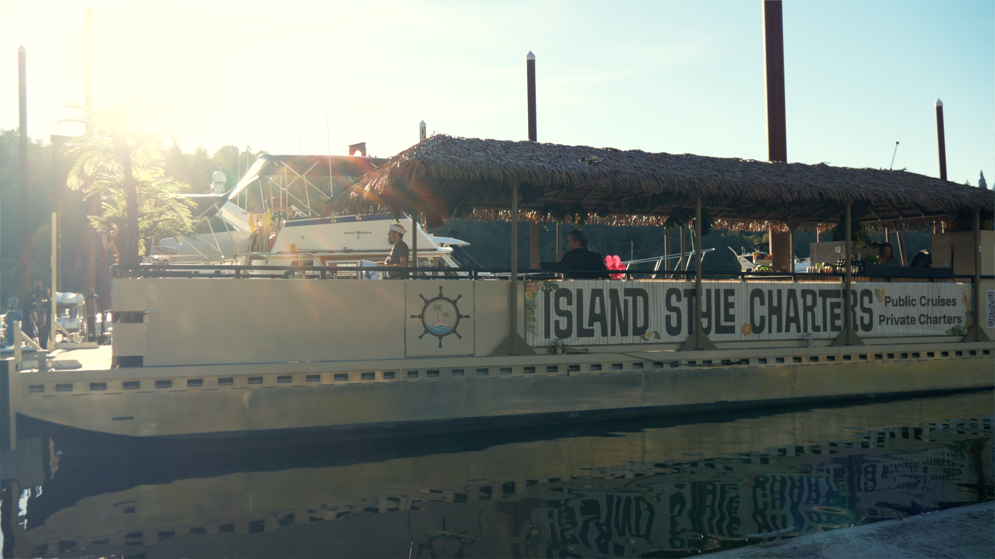 Island Style Charters tiki boat on the Willamette